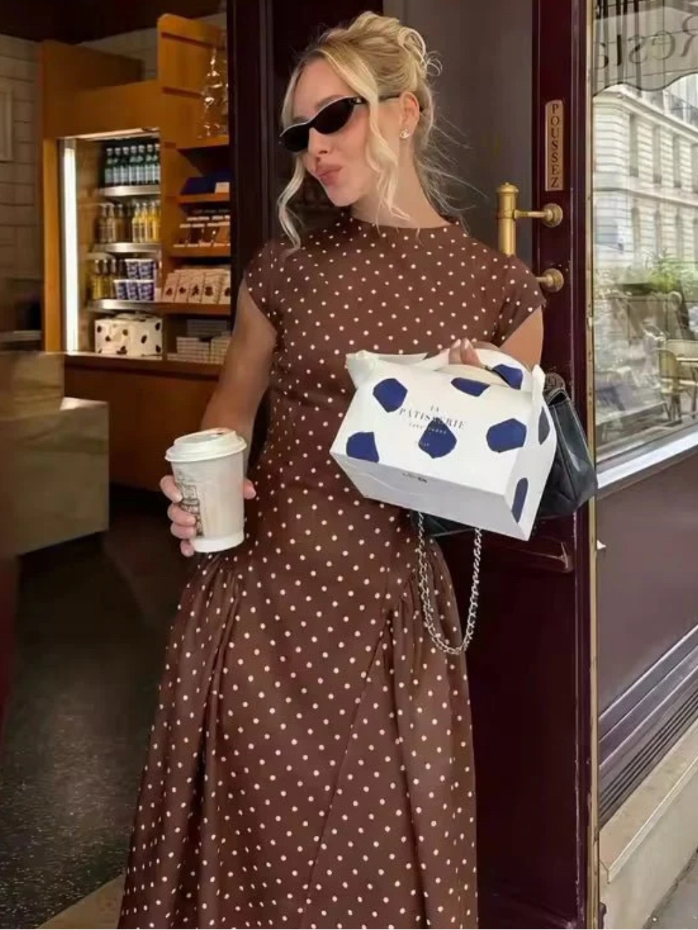 Maxi Brown Polkadot Dress — image 2 of 4